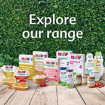 The range of HiPP products on a table